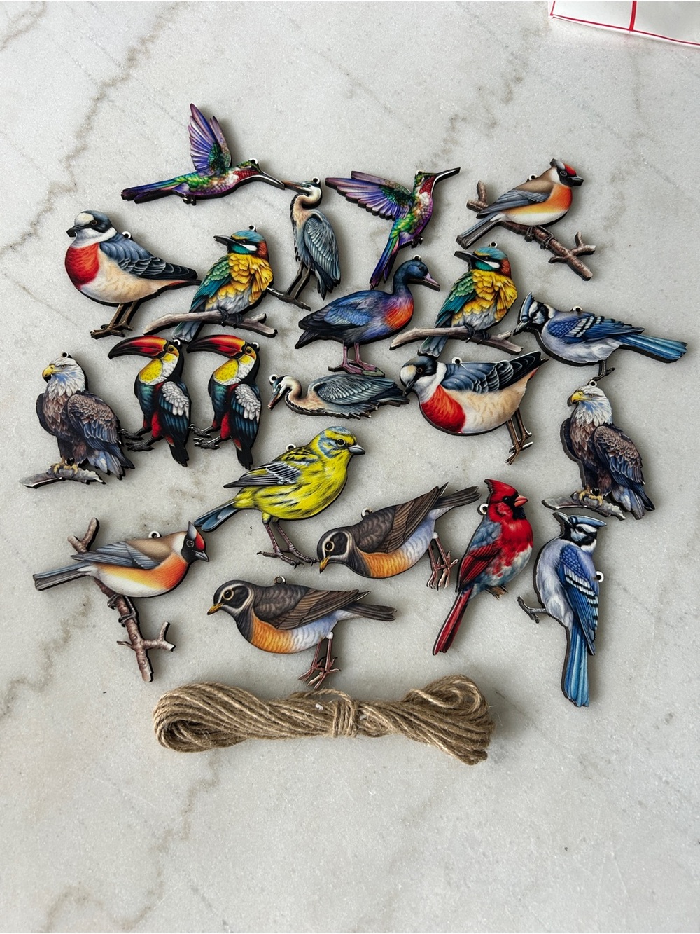 Assorted Colorful Wooden Bird Ornaments - Multicolor (Set)